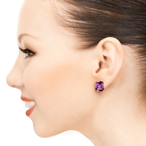 14K. GOLD FRENCH CLIPS EARRING WITH NATURAL AMETHYSTS (Rose Gold) - Picture 4 of 6
